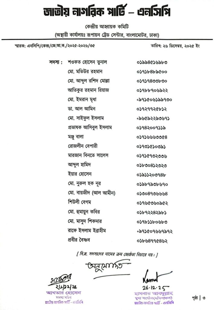 এনসিপি গঠিত হলো বরিশাল জেলা আহ্বায়ক কমিটি